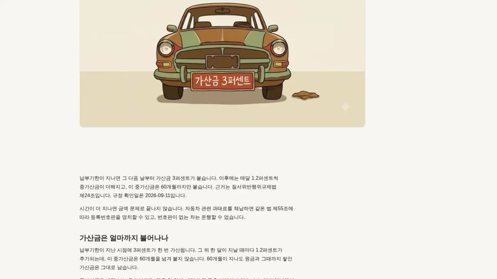 과태료 납부기한 경과 후 절차를 보여 주는 안내 화면