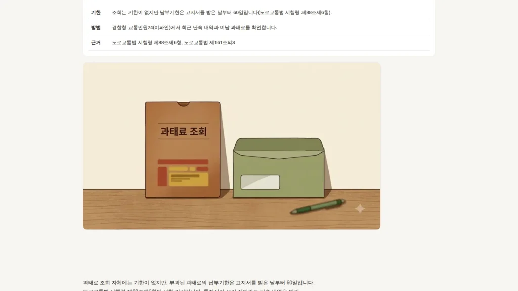 범칙금과 교통 과태료 조회 안내를 보여 주는 벌점과태료 화면