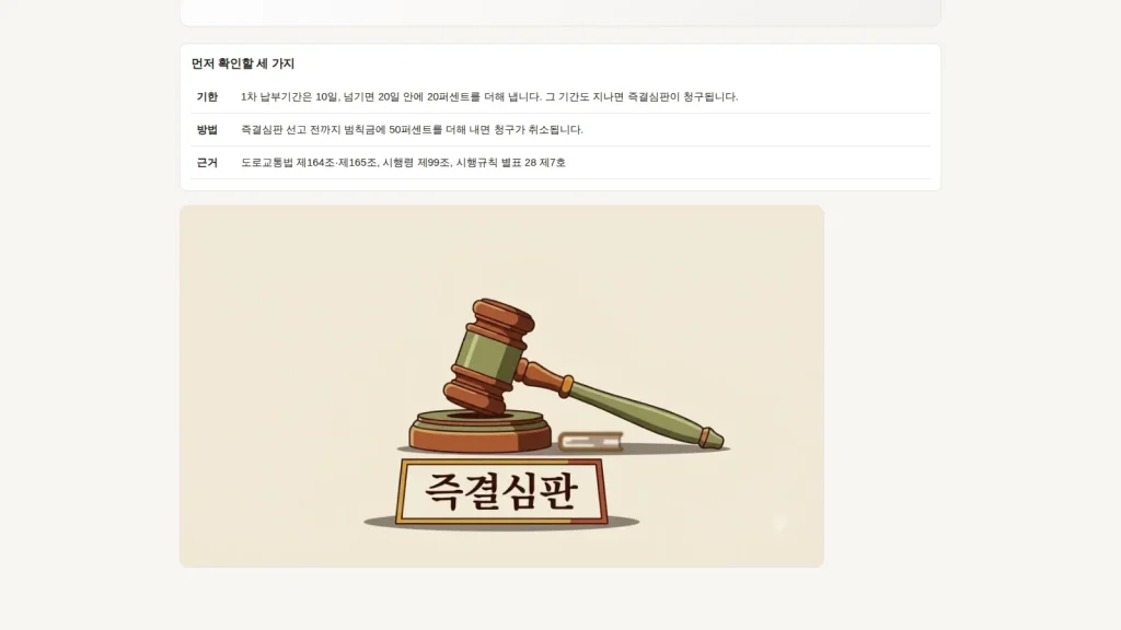 범칙금 납부 단계와 미납 절차를 보여 주는 벌점과태료 안내 화면
