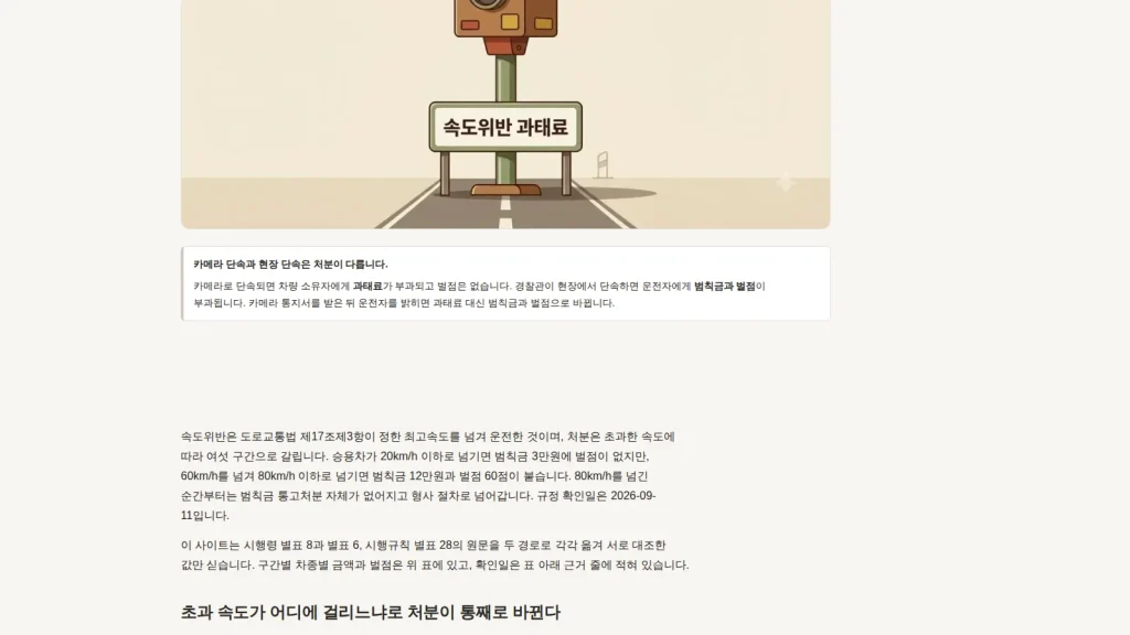 속도위반 과태료 납부와 감경 기준을 보여 주는 벌점과태료 안내 화면